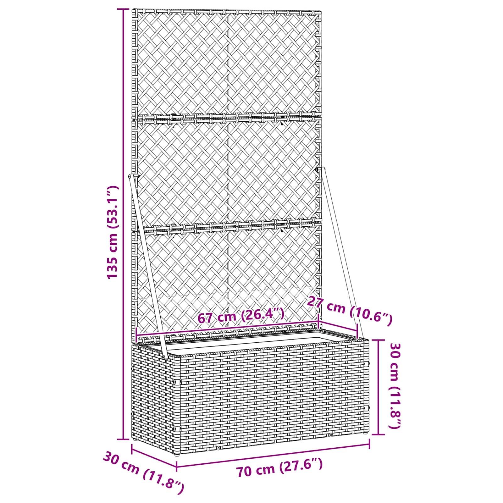 Garden Trellis Planter Schwarz 70 x 30 x 135 cm Metall