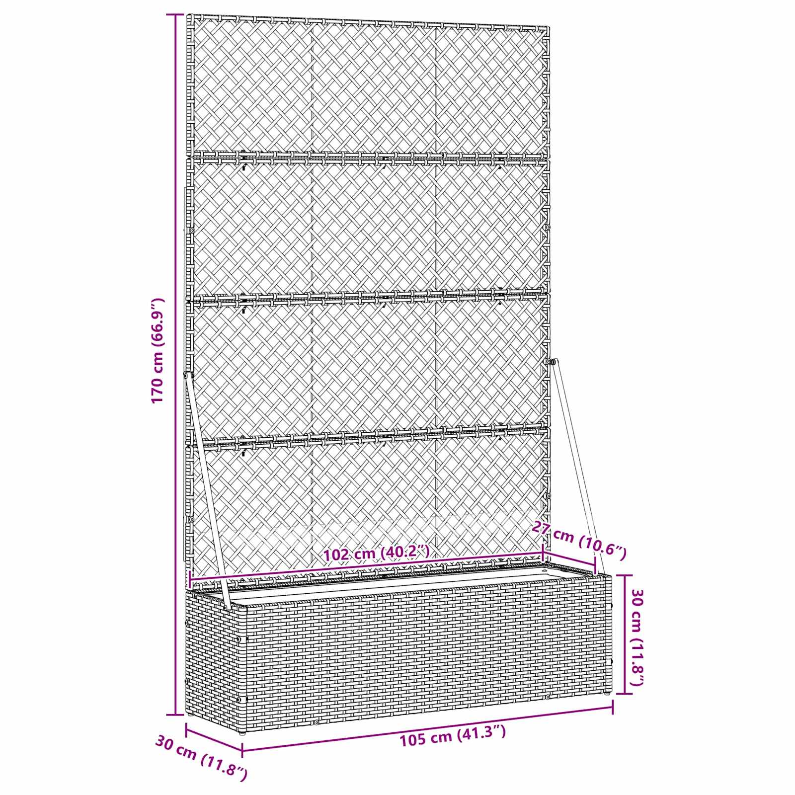 Garden Trellis Planter Schwarz 105 x 30 x 170 cm Metall