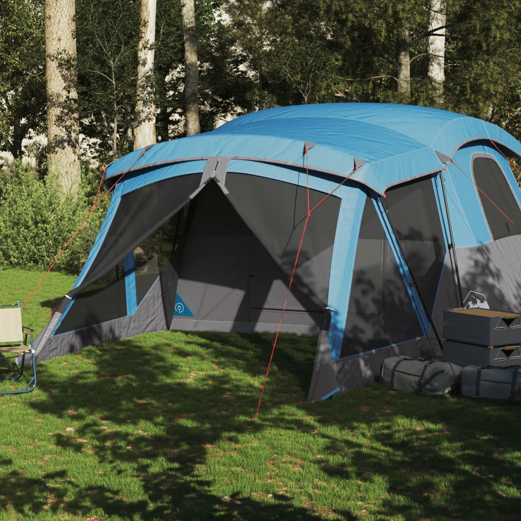 Tente de camping avec auvent 4 personnes bleue imperméable