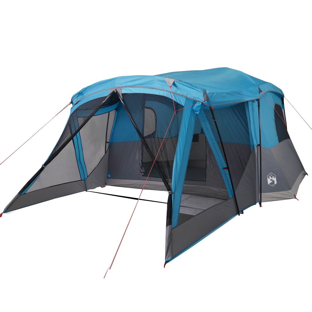 Tente de camping avec auvent 4 personnes bleue imperméable