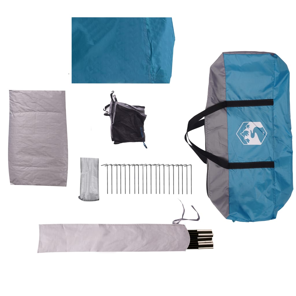 Tente de camping avec auvent 4 personnes bleue imperméable