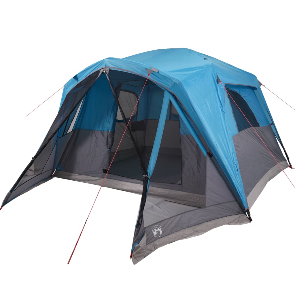 Tente familiale avec auvent 6 personnes bleue imperméable