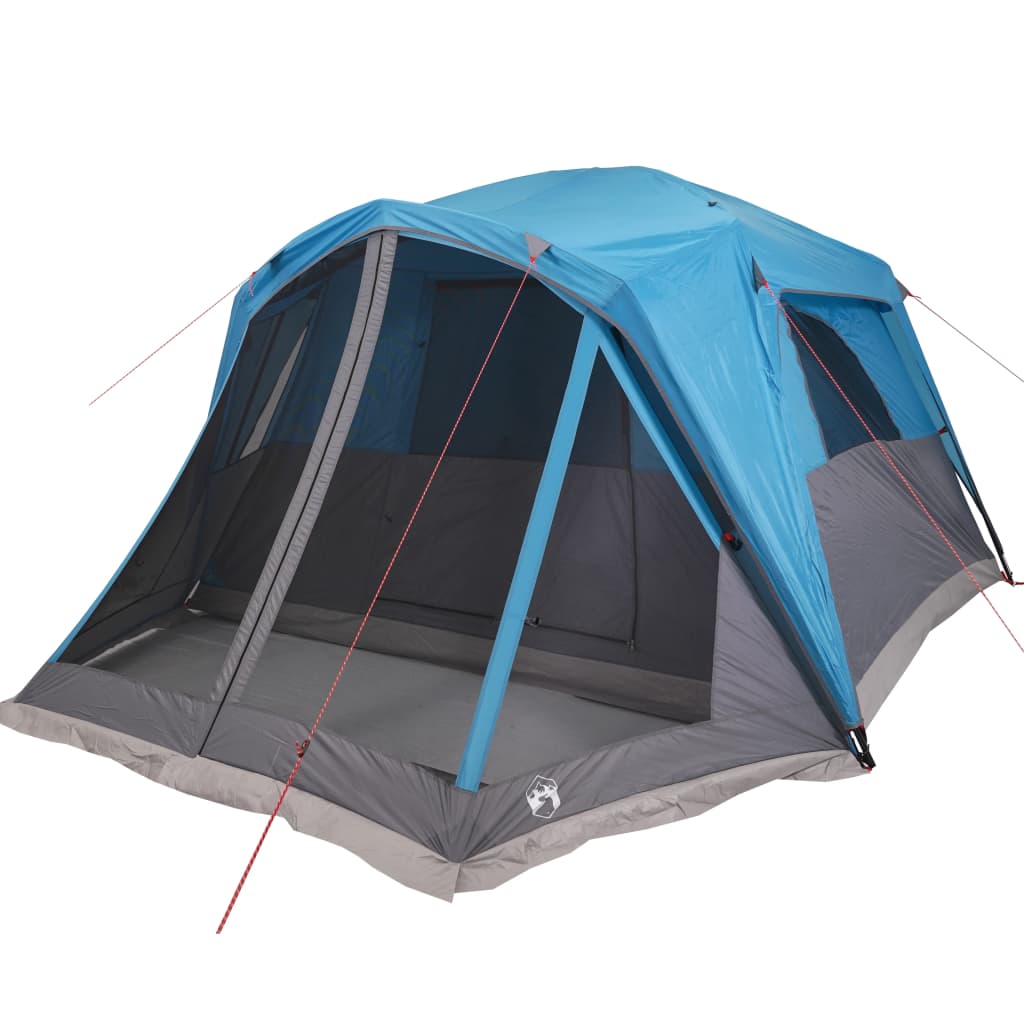 Tente familiale avec auvent 6 personnes bleue imperméable