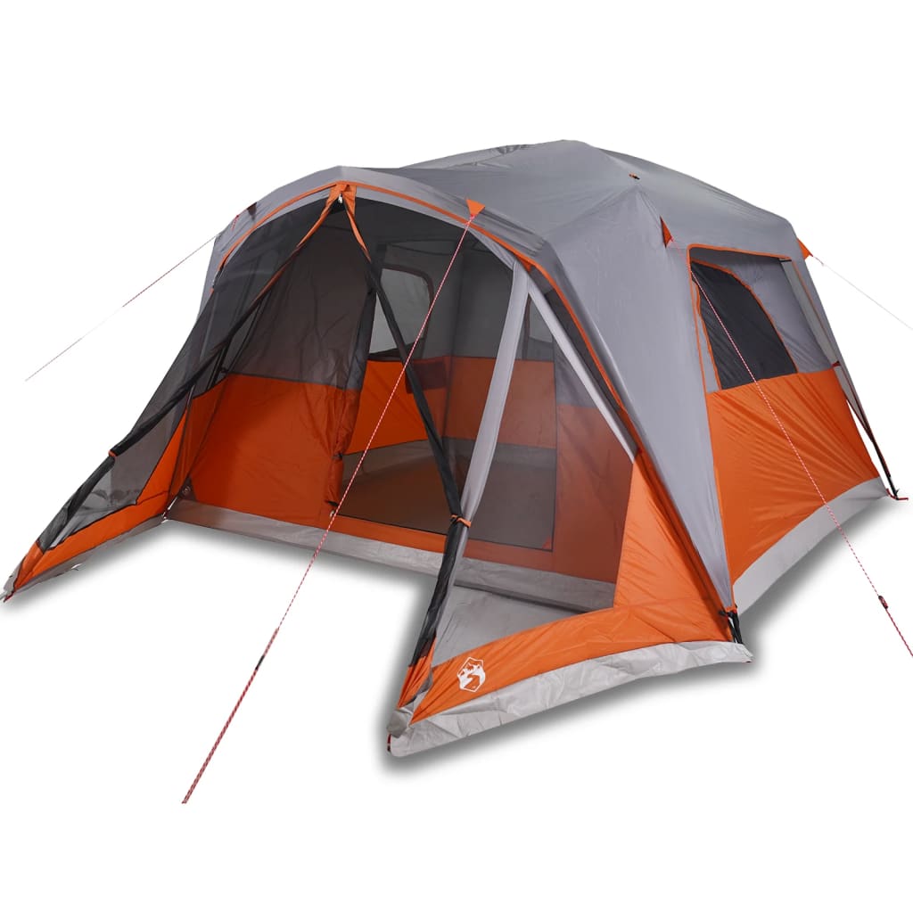 Tente familiale avec auvent 6 personnes gris et orange imperméable