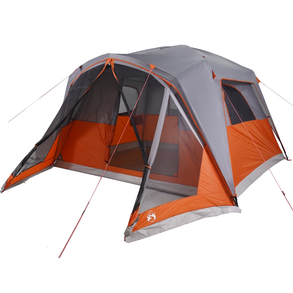 Tente familiale avec auvent 6 personnes gris et orange imperméable