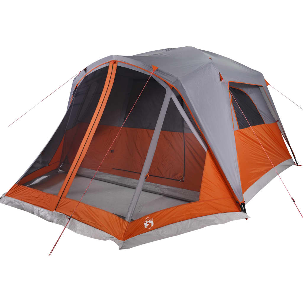 Tente familiale avec auvent 6 personnes gris et orange imperméable