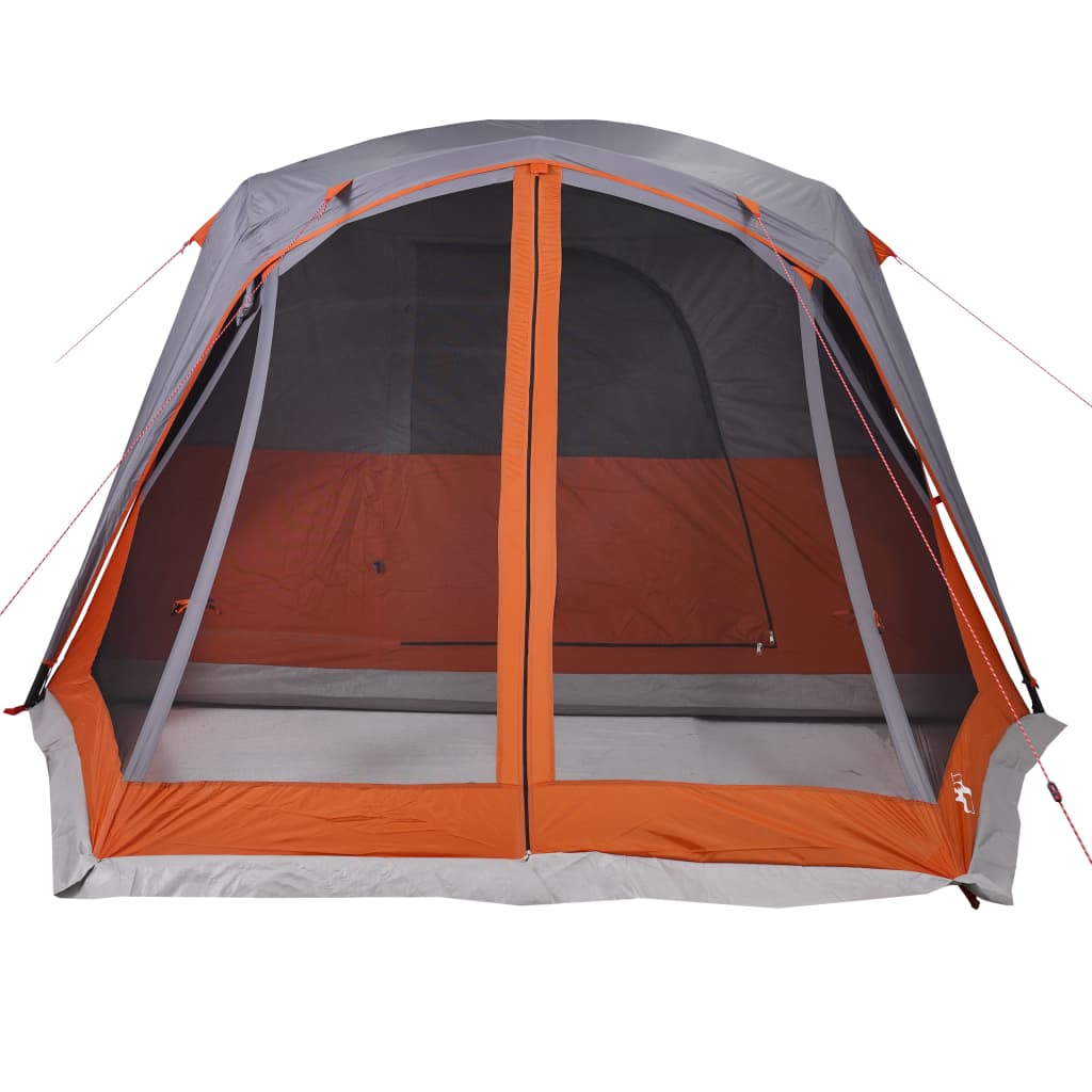 Tente familiale avec auvent 6 personnes gris et orange imperméable