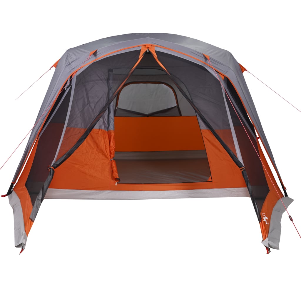 Tente familiale avec auvent 6 personnes gris et orange imperméable