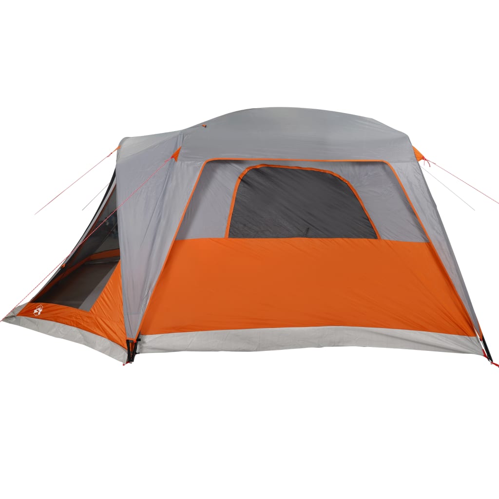 Tente familiale avec auvent 6 personnes gris et orange imperméable