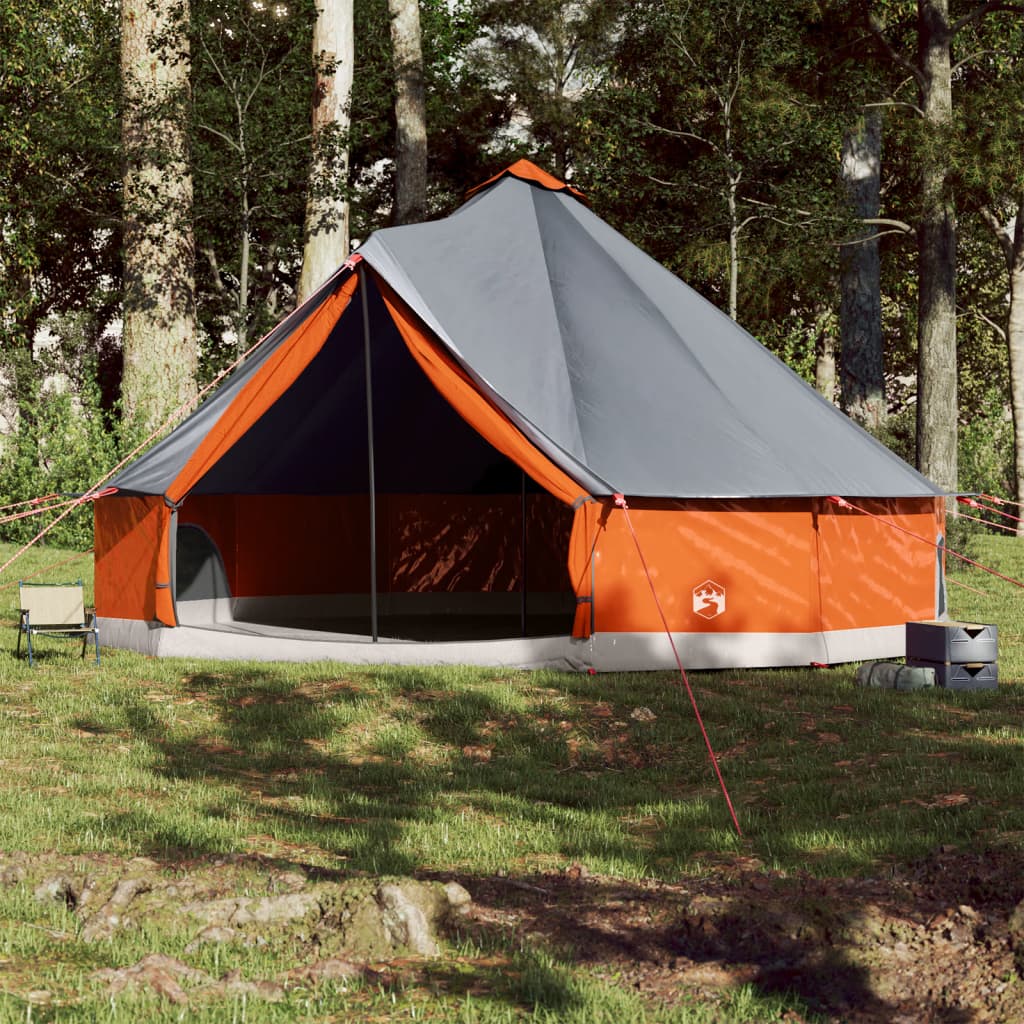 Tente Tipi Familiale 12 Personnes Grise et Orange Etanche