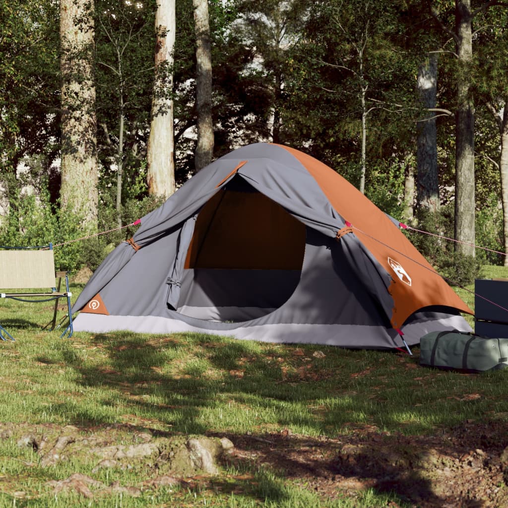 Tente de camping dôme 2 personnes gris et orange étanche