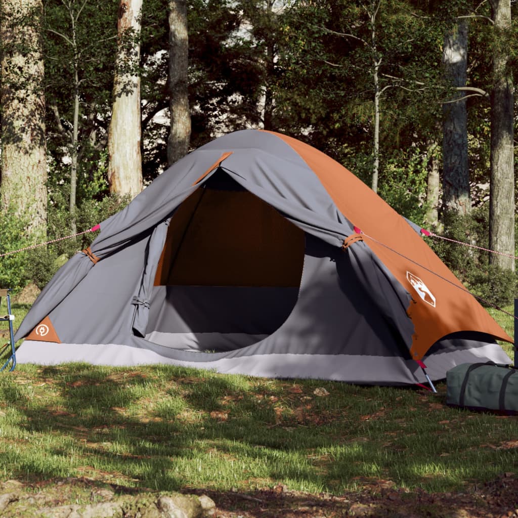 Tente de camping dôme 2 personnes gris et orange étanche