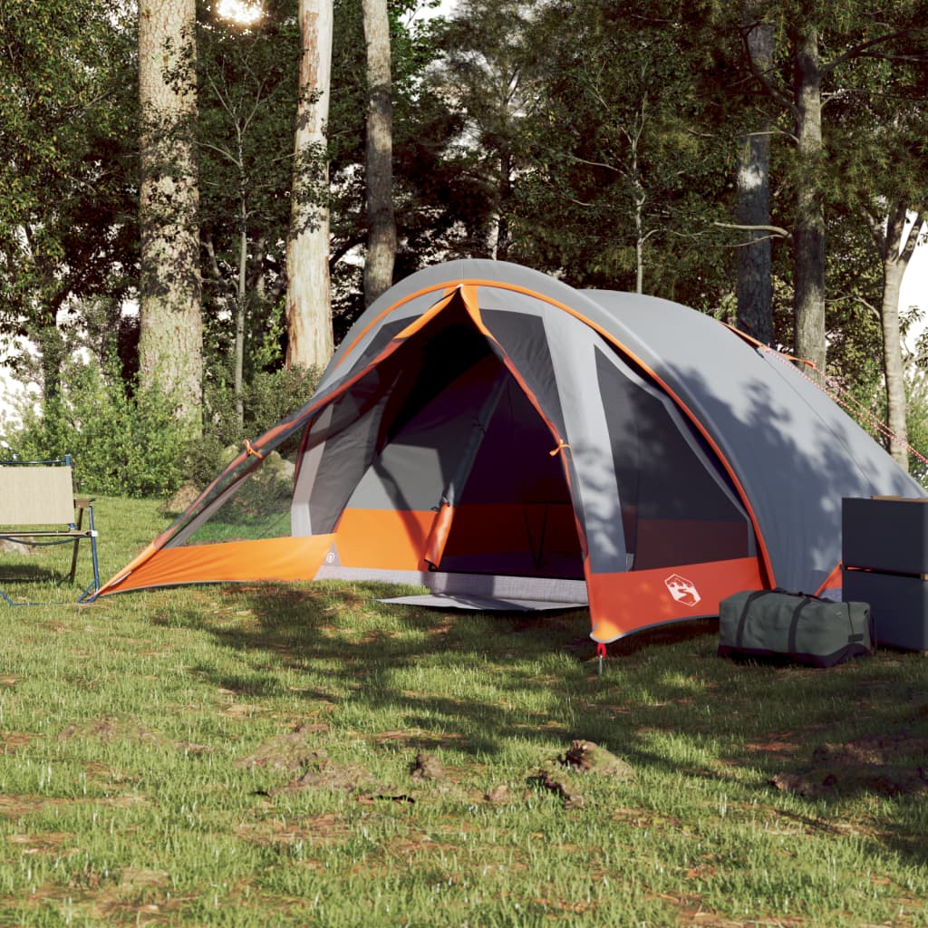 Tente de camping 4 personnes grise et orange imperméable