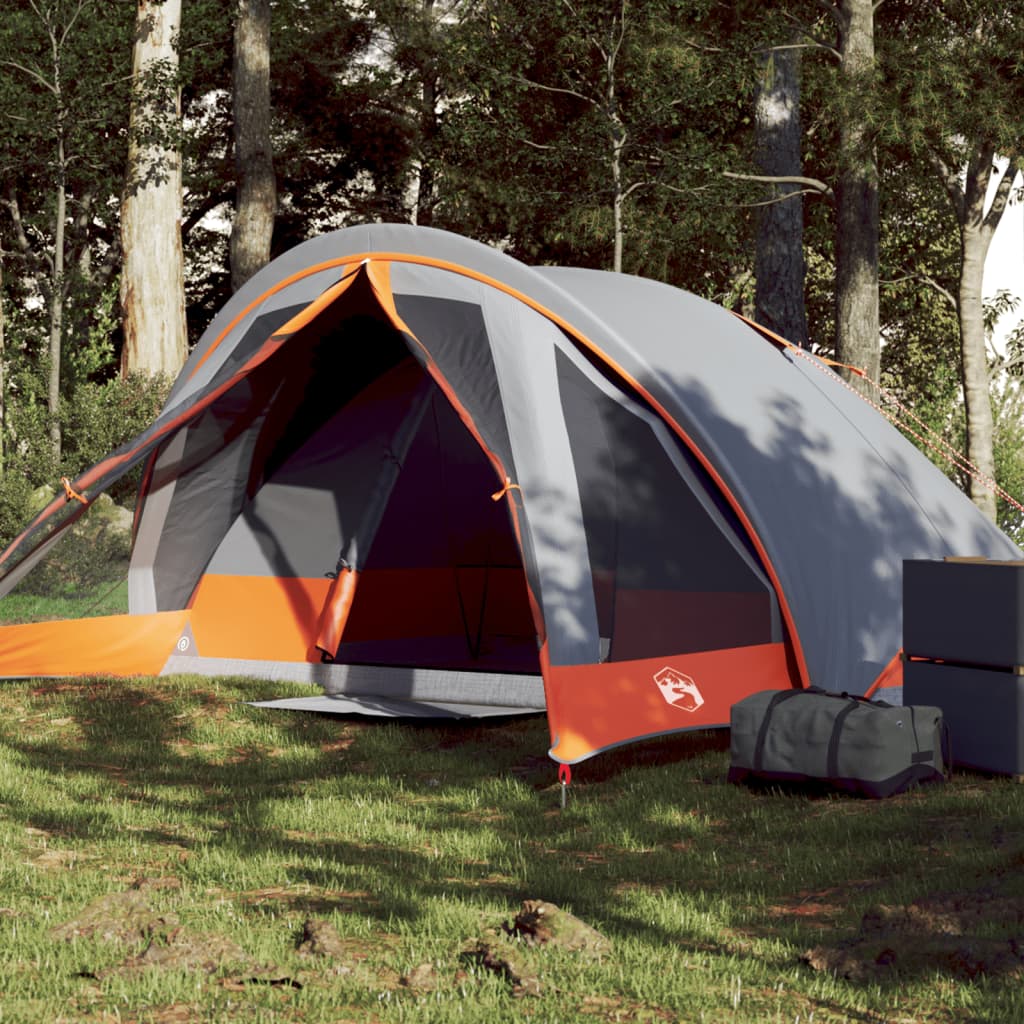 Tente de camping 4 personnes grise et orange imperméable