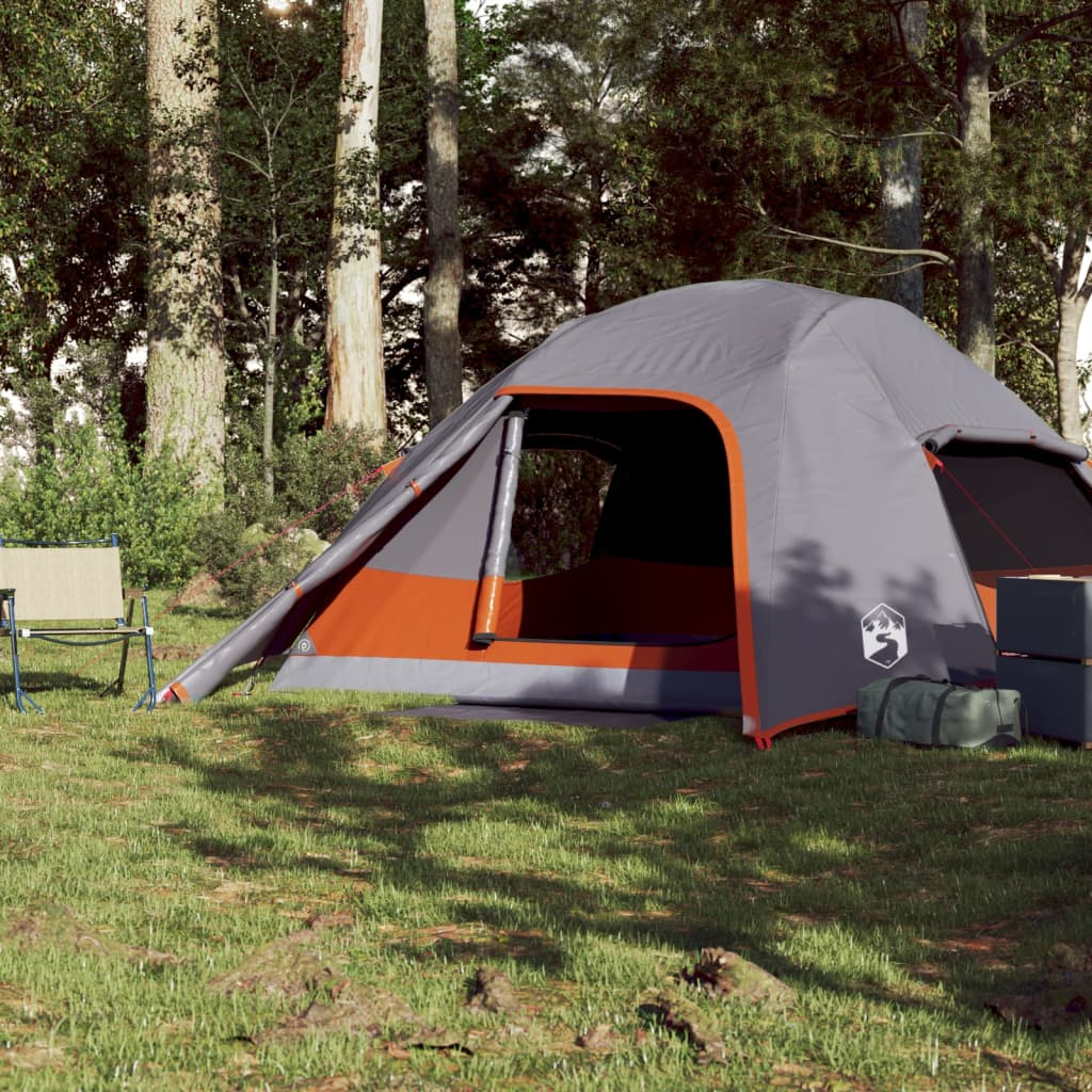 Kuppel-Campingzelt 4 Personen Grau und Orange Wasserdicht