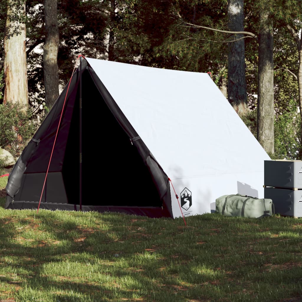 Tente de camping compensée pour 2 personnes, blanche, occultante, étanche