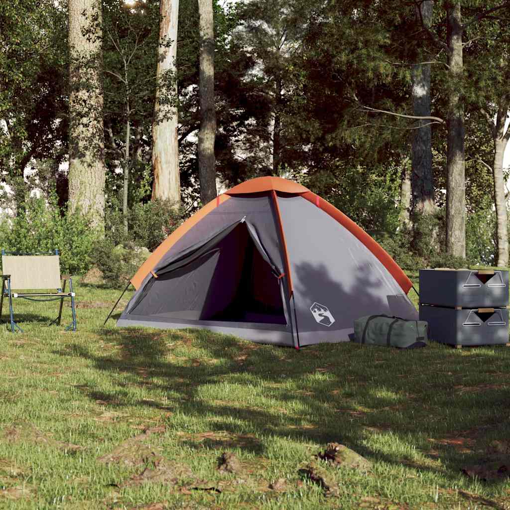 Tente de camping dôme 2 personnes gris et orange étanche