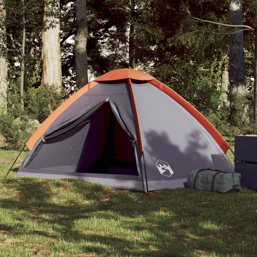 Tente de camping dôme 2 personnes gris et orange étanche