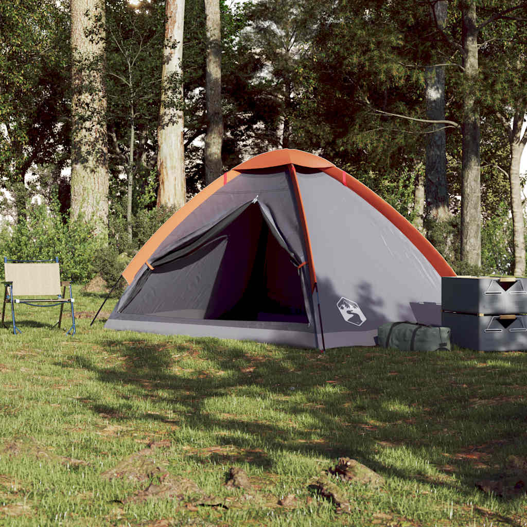 Tente de camping dôme 4 personnes gris et orange étanche