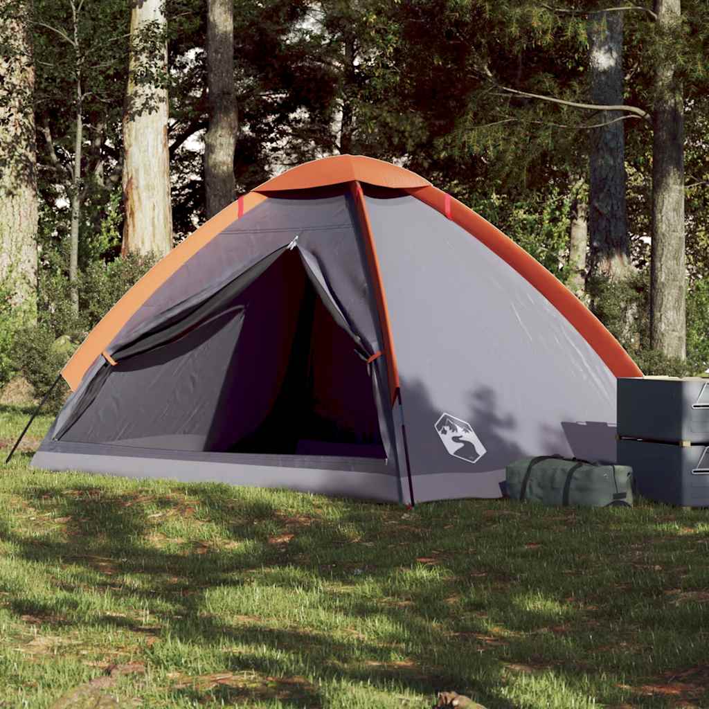 Tente de camping dôme 4 personnes gris et orange étanche