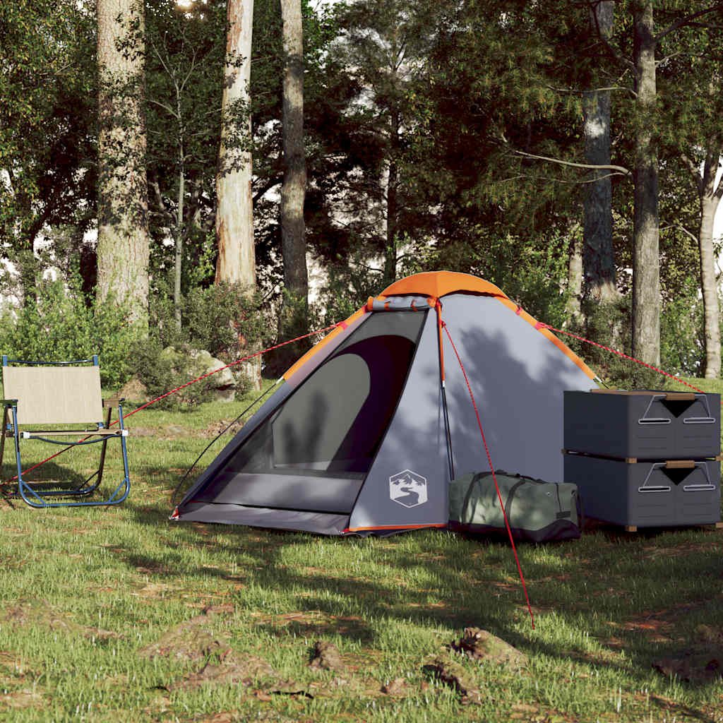 Tente de camping dôme 2 personnes gris et orange étanche