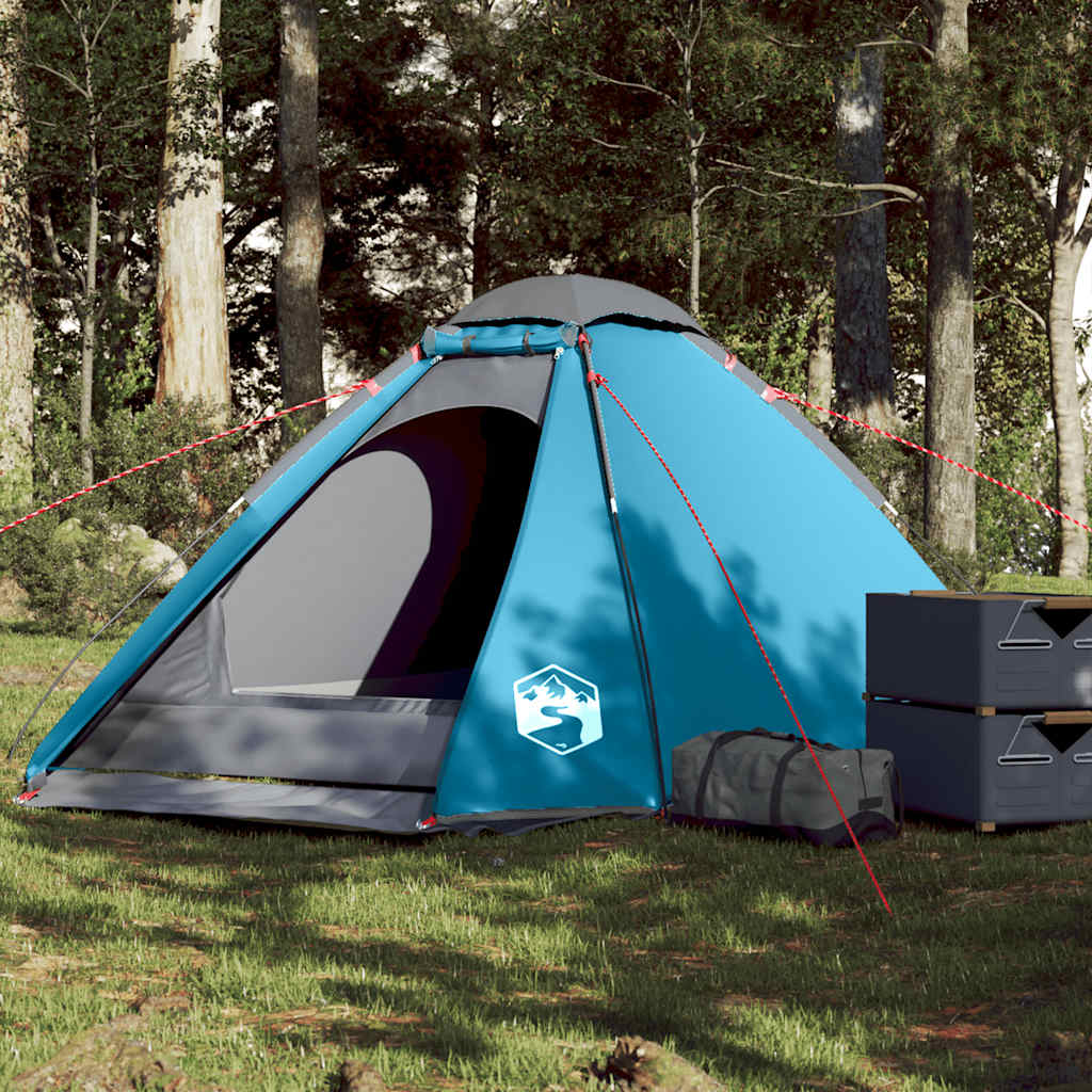 Tente de camping dôme 4 personnes bleue imperméable