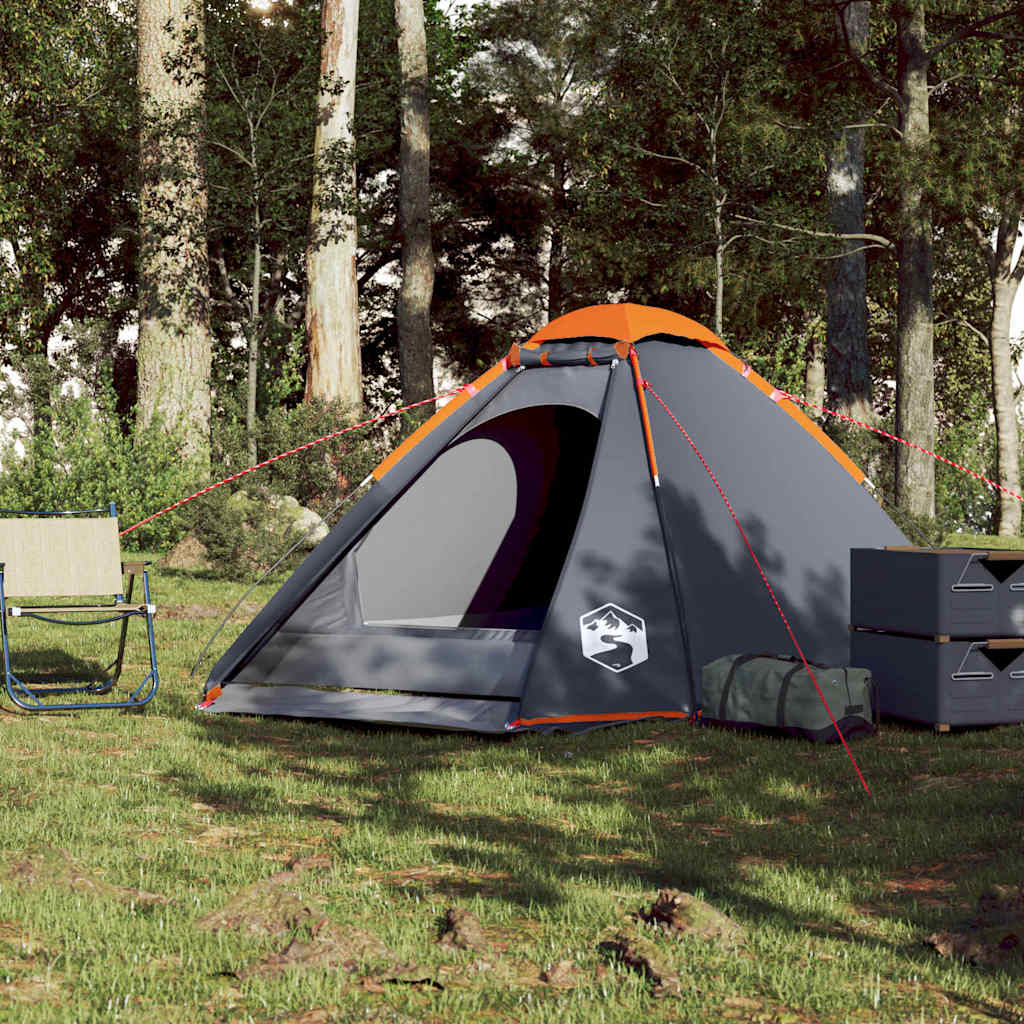 Tente de camping dôme 4 personnes gris et orange étanche