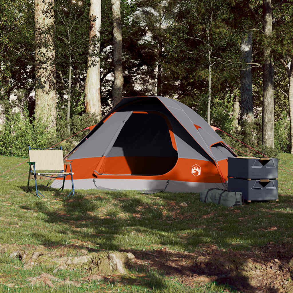 Tente de camping dôme 2 personnes gris et orange étanche