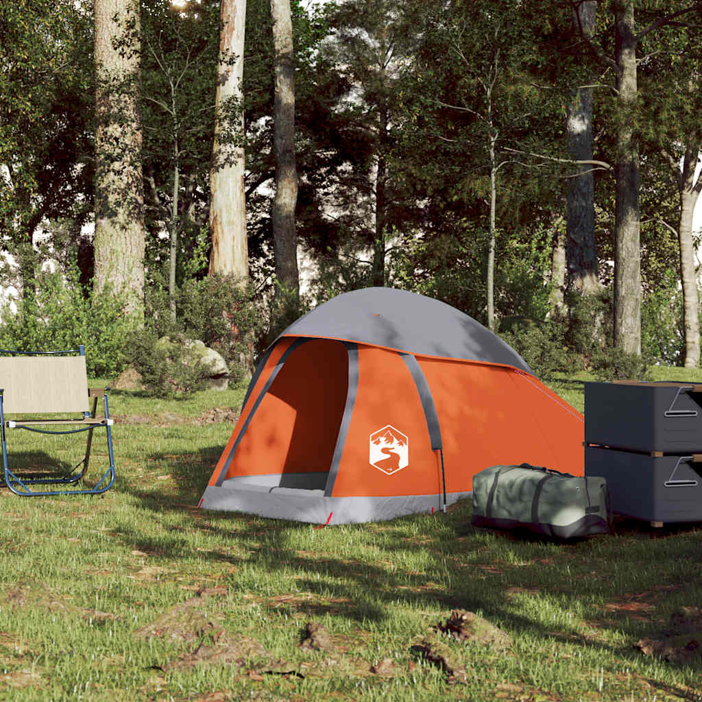 Tente de Camping Dôme 1 Personne Grise et Orange Etanche