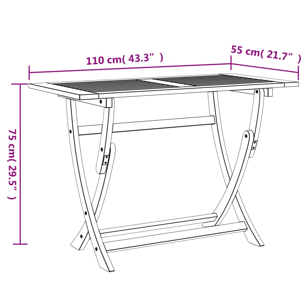 Gartentisch Klappbar 110x55x75 cm Massivholz Akazie