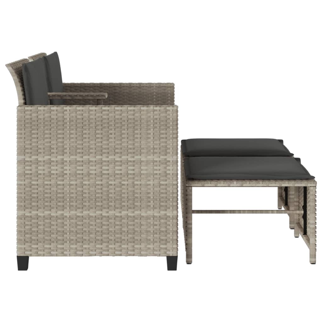 Gartensofa 2-Sitzer mit Tisch und Hockern Hellgrau Poly Rattan