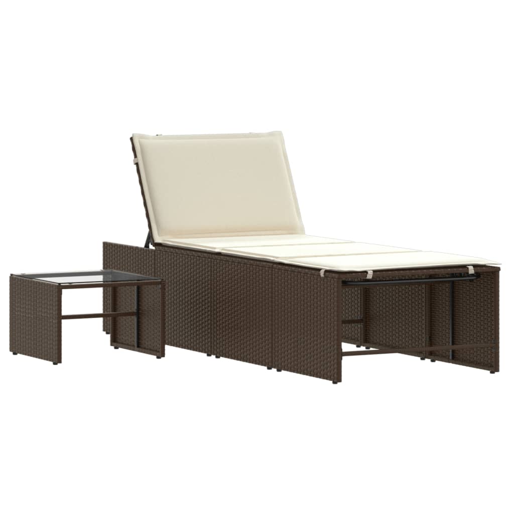 Sonnenliegen 2 Stk. mit Tisch Braun Poly Rattan