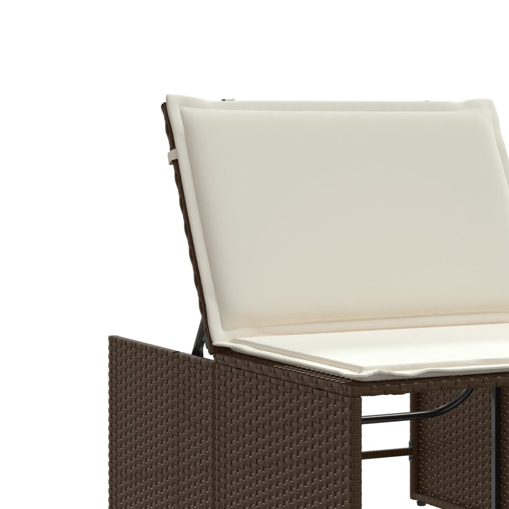 Chaises longues 2 pcs avec table en polyrotin marron