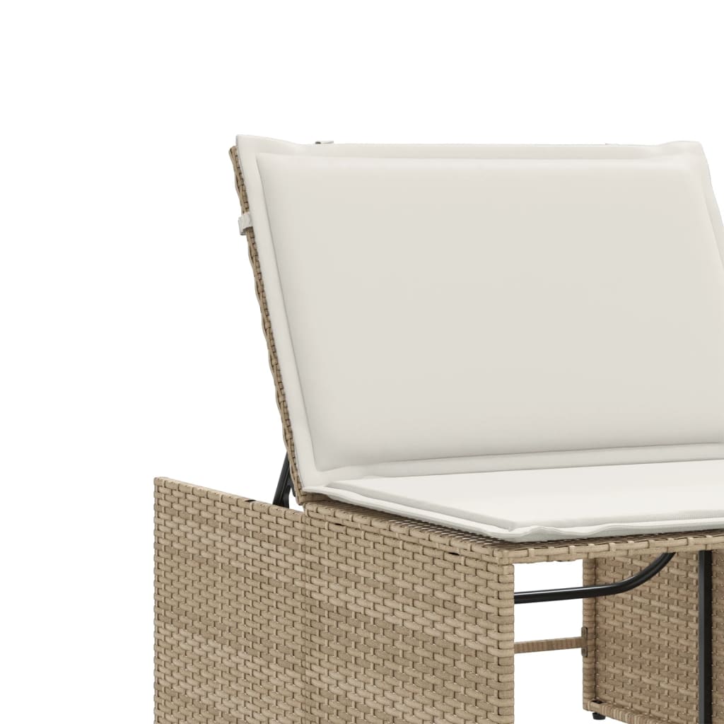 Chaises longues 2 pcs avec table en polyrotin beige