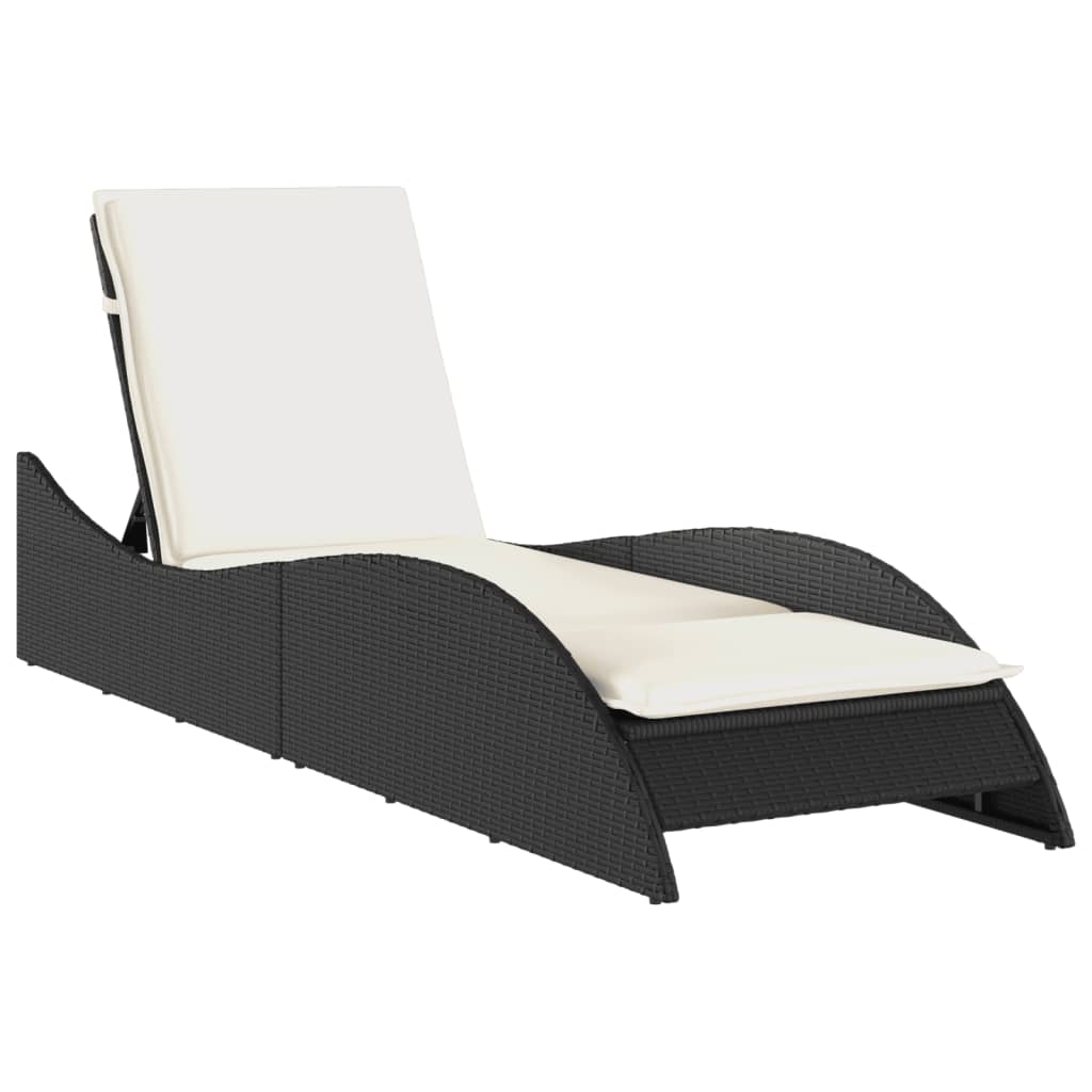 Bain de soleil avec coussin noir 60x205x73 cm poly rotin