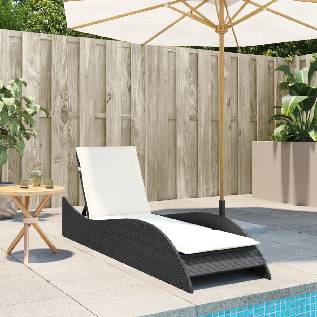 Bain de soleil avec coussin noir 60x205x73 cm poly rotin