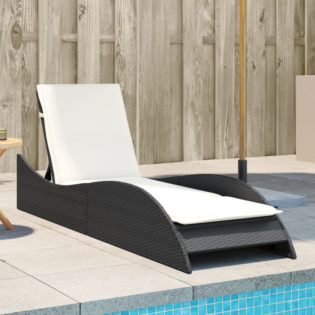 Bain de soleil avec coussin noir 60x205x73 cm poly rotin