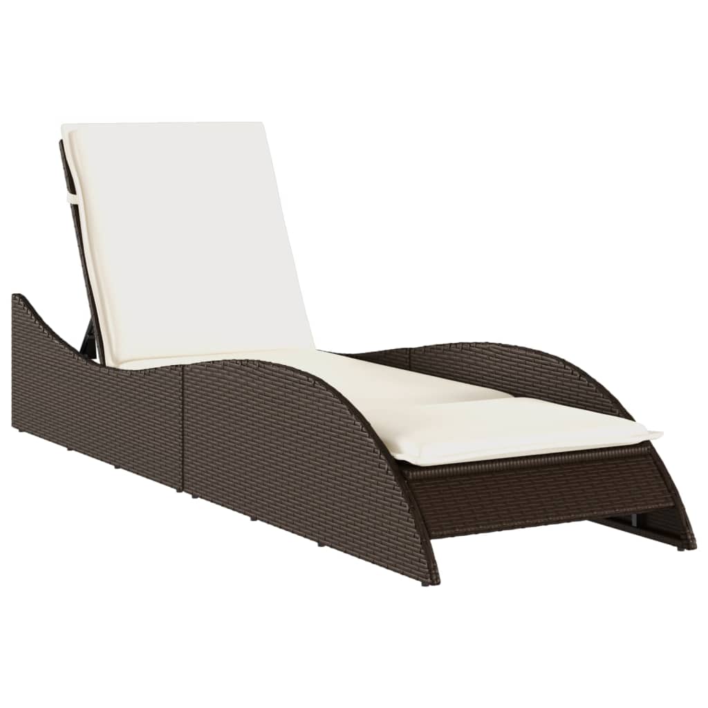 Bain de soleil avec coussin marron 60x205x73 cm poly rotin