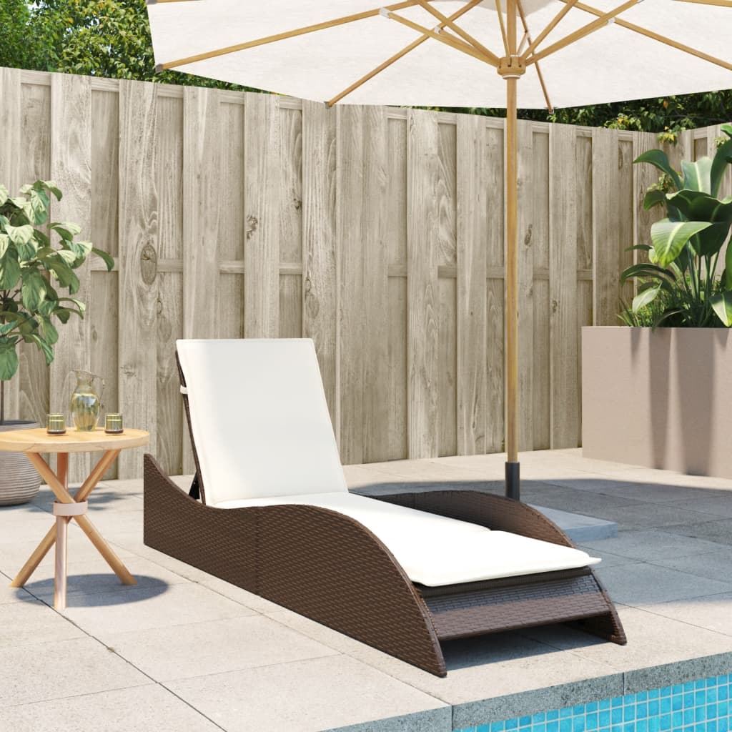 Bain de soleil avec coussin marron 60x205x73 cm poly rotin