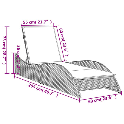 Sonnenliege mit Auflage Braun 60x205x73 cm Poly Rattan