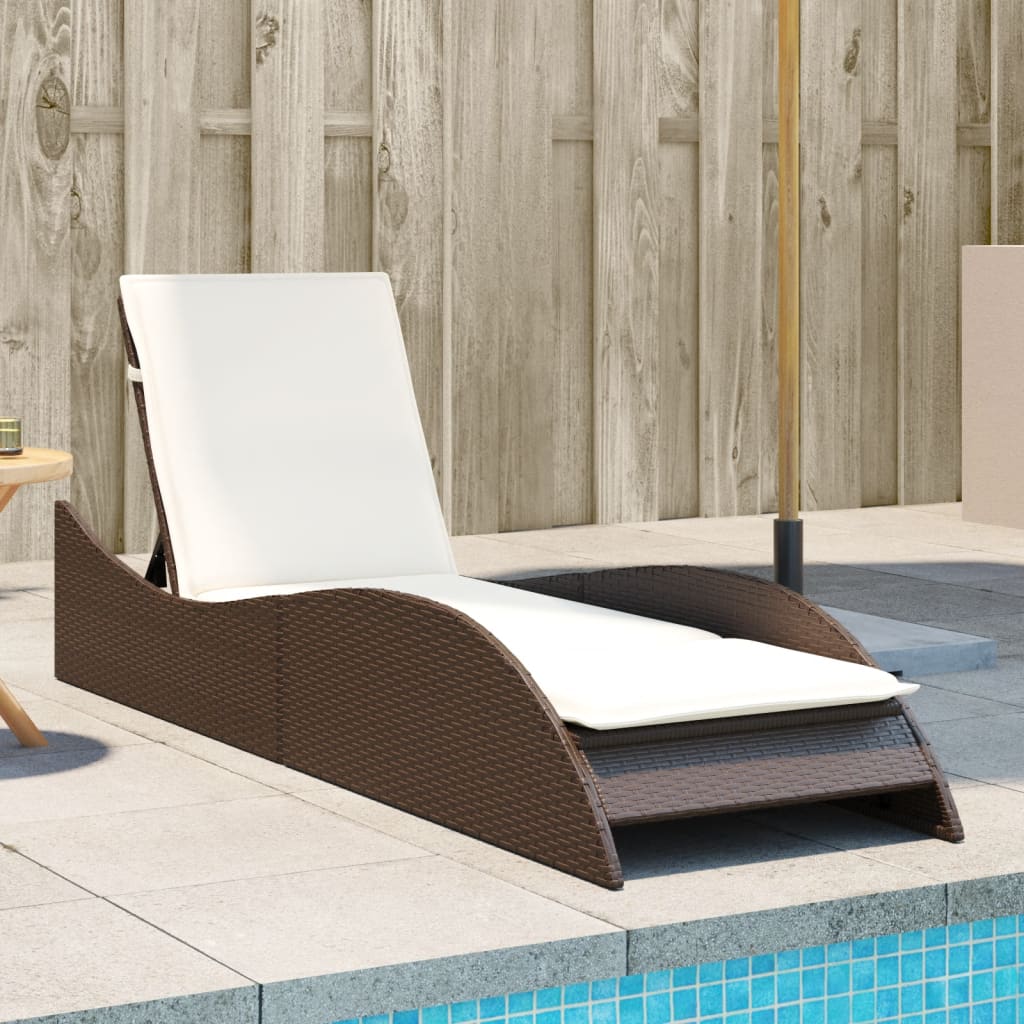 Bain de soleil avec coussin marron 60x205x73 cm poly rotin