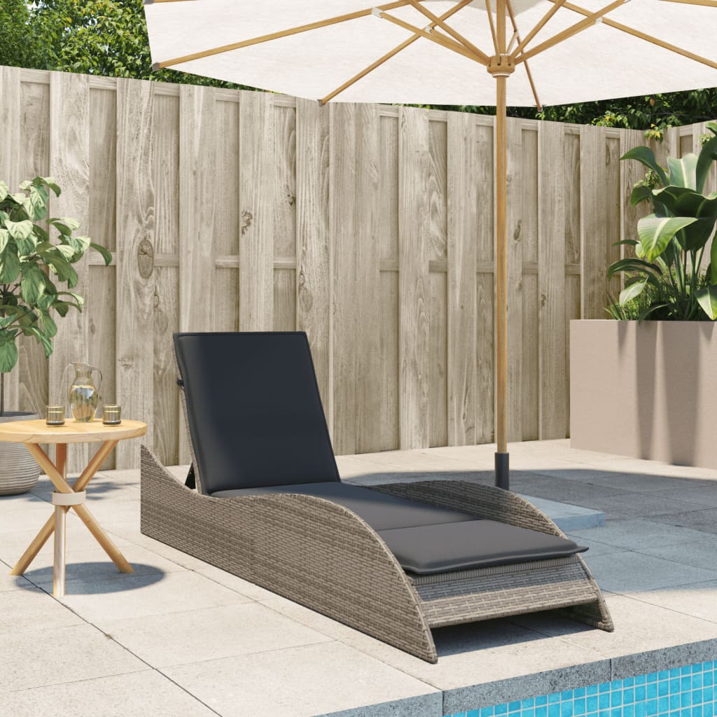 Bain de soleil avec coussin gris 60x205x73 cm poly rotin