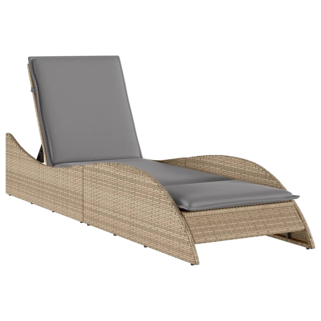 Bain de soleil avec coussin beige 60x205x73 cm poly rotin