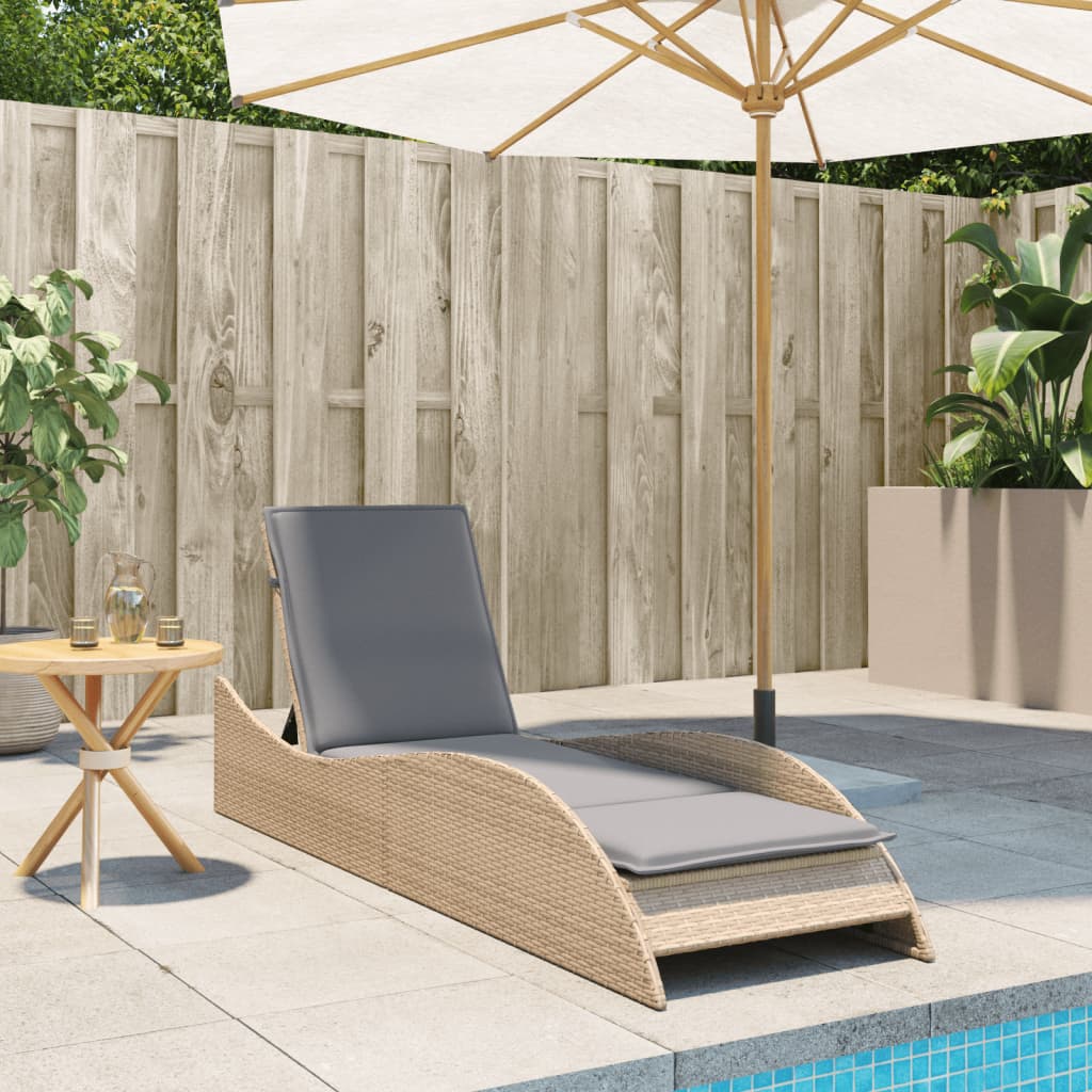 Bain de soleil avec coussin beige 60x205x73 cm poly rotin