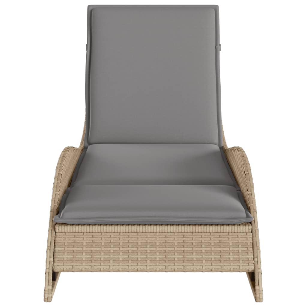 Bain de soleil avec coussin beige 60x205x73 cm poly rotin