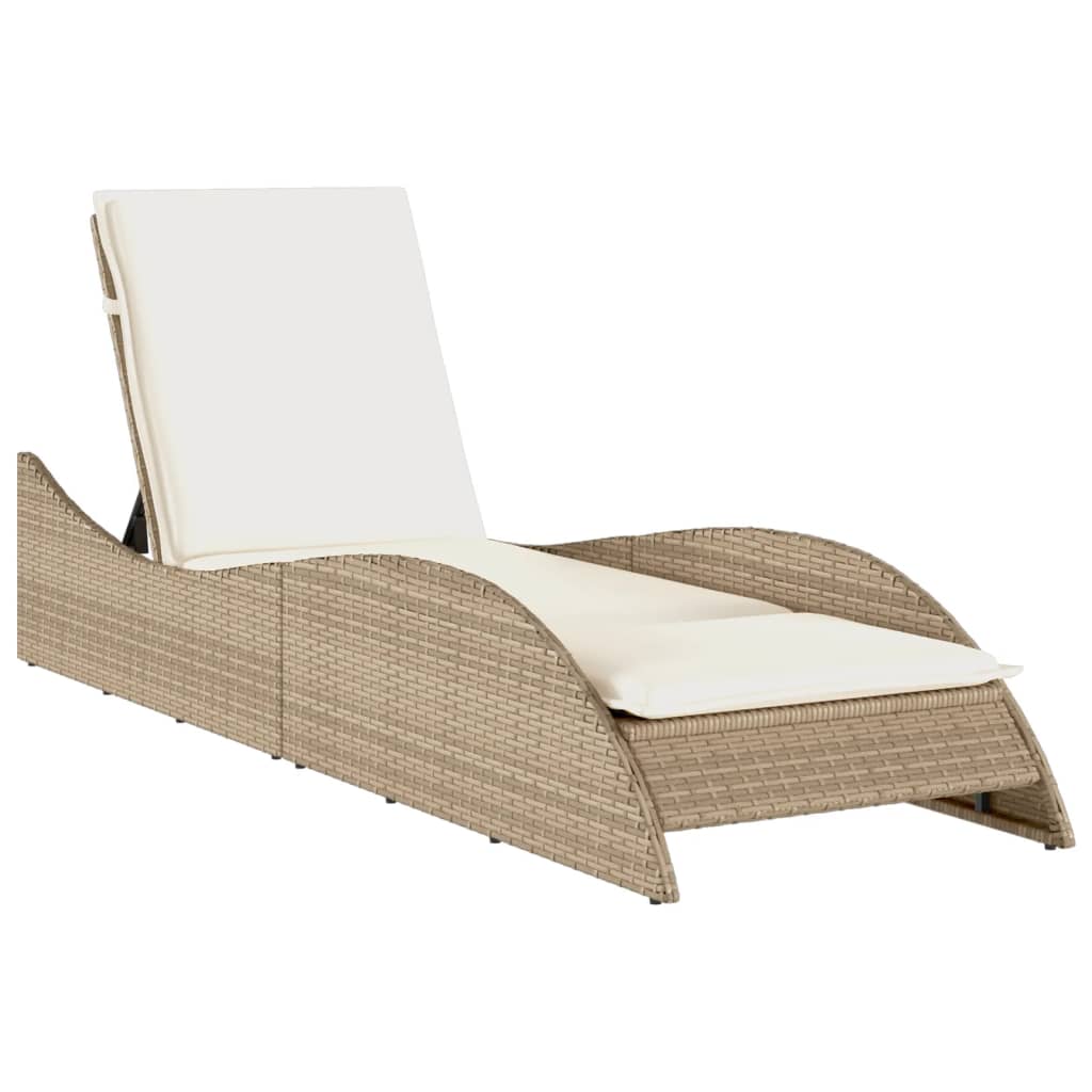 Bain de soleil avec coussin beige 60x205x73 cm poly rotin