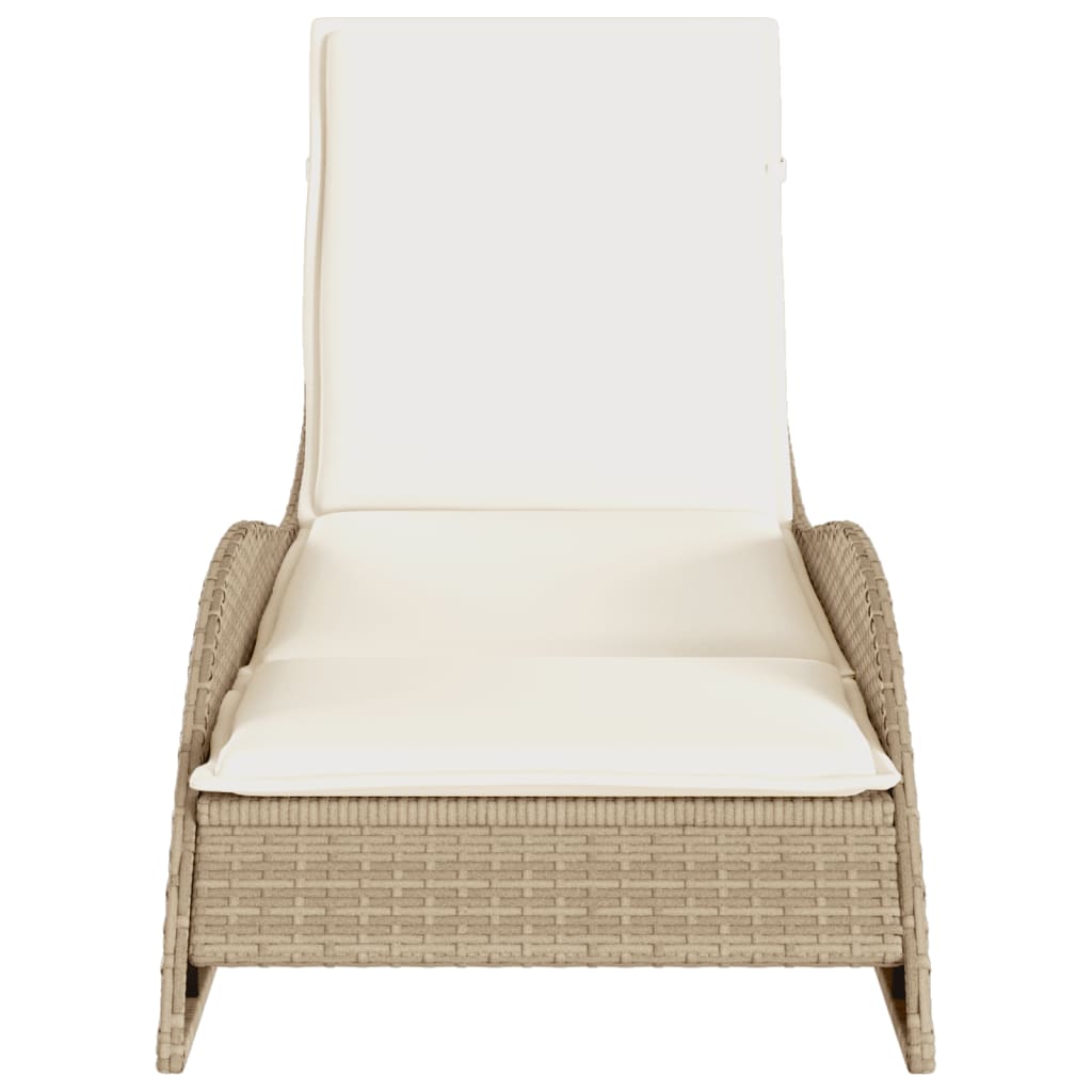 Bain de soleil avec coussin beige 60x205x73 cm poly rotin