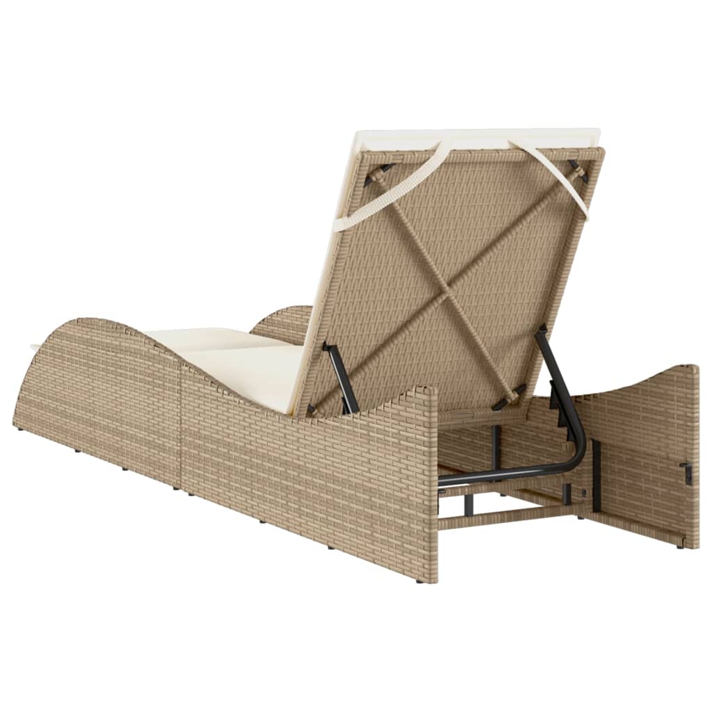 Bain de soleil avec coussin beige 60x205x73 cm poly rotin