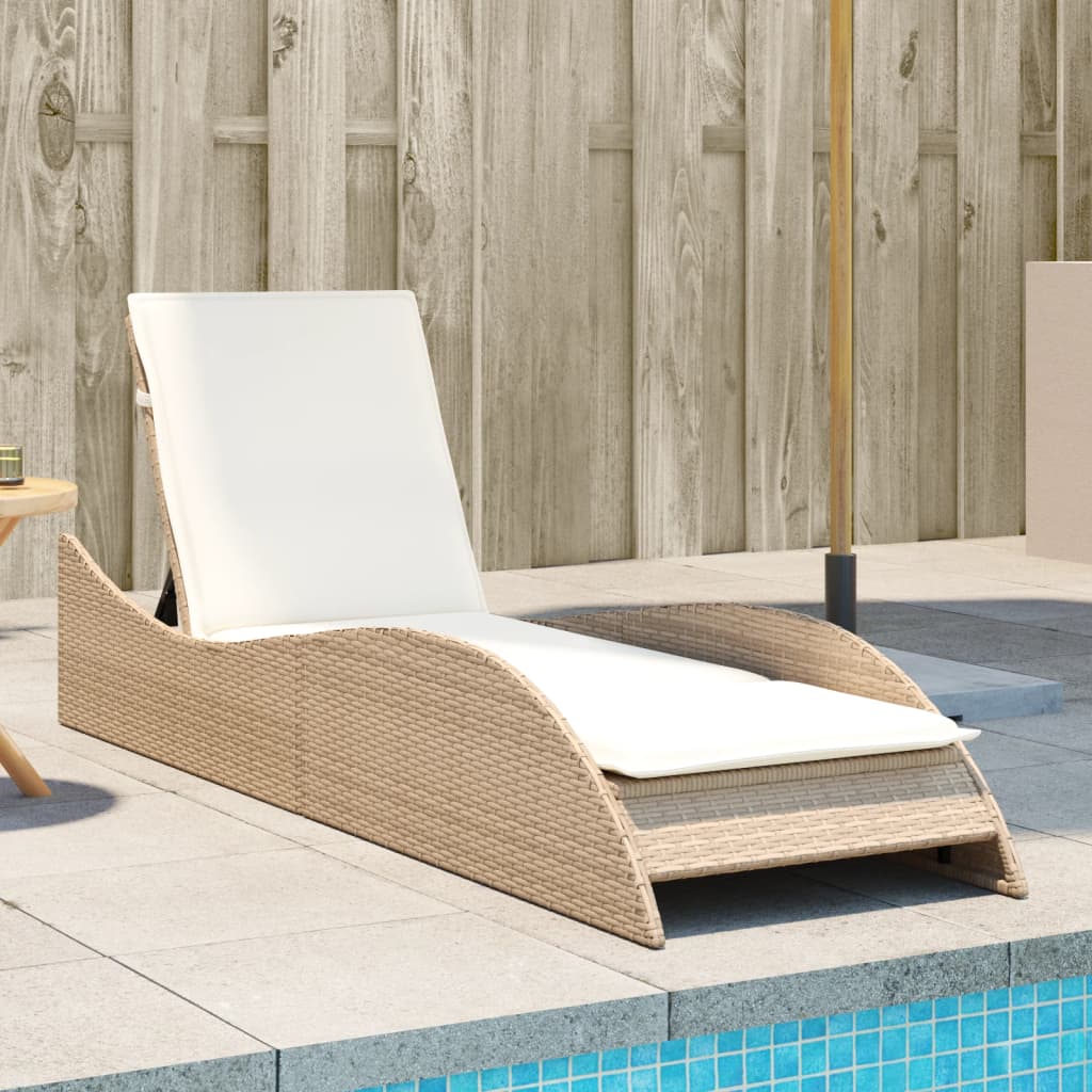 Bain de soleil avec coussin beige 60x205x73 cm poly rotin