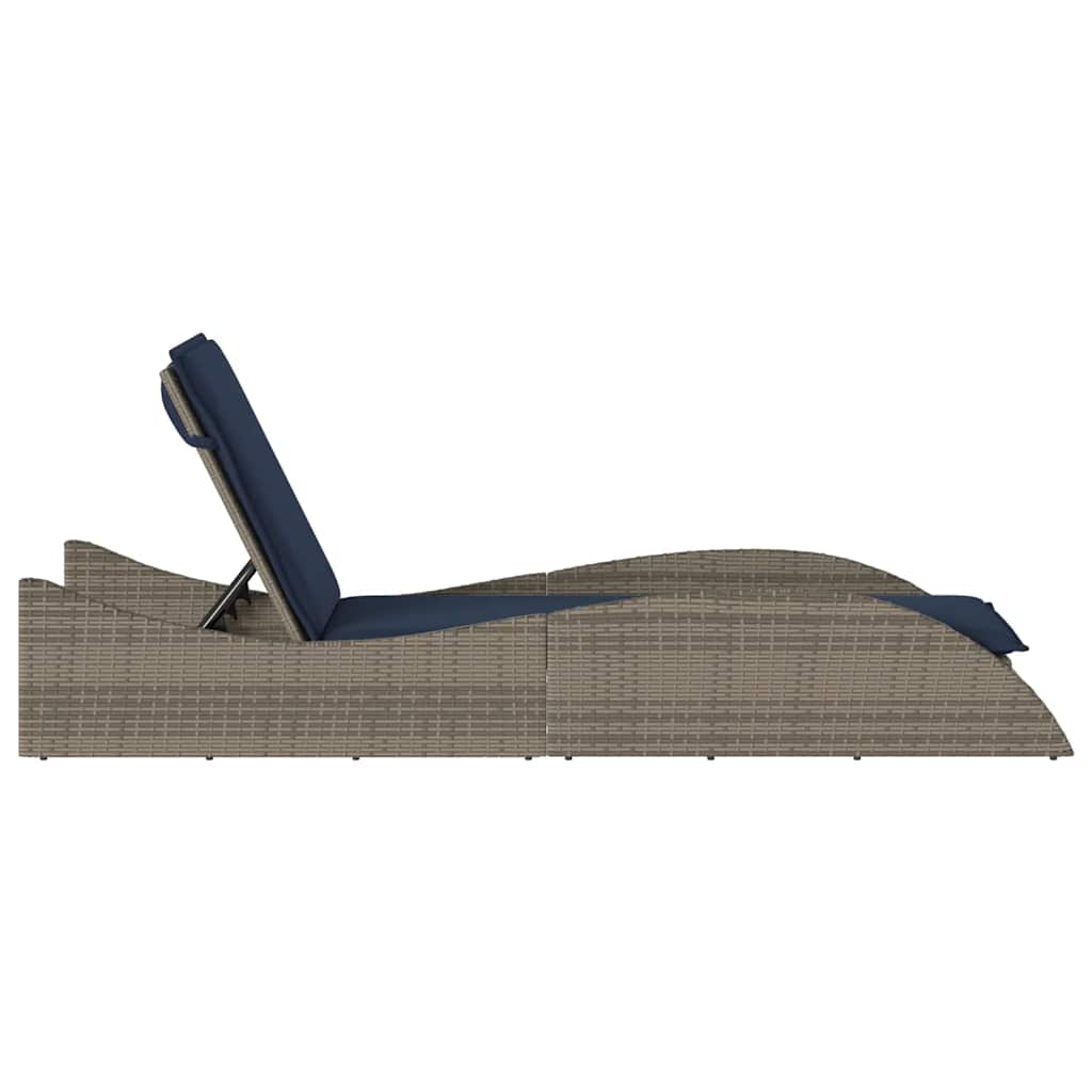 Sonnenliege mit Auflage Grau 60x205x73 cm Poly Rattan